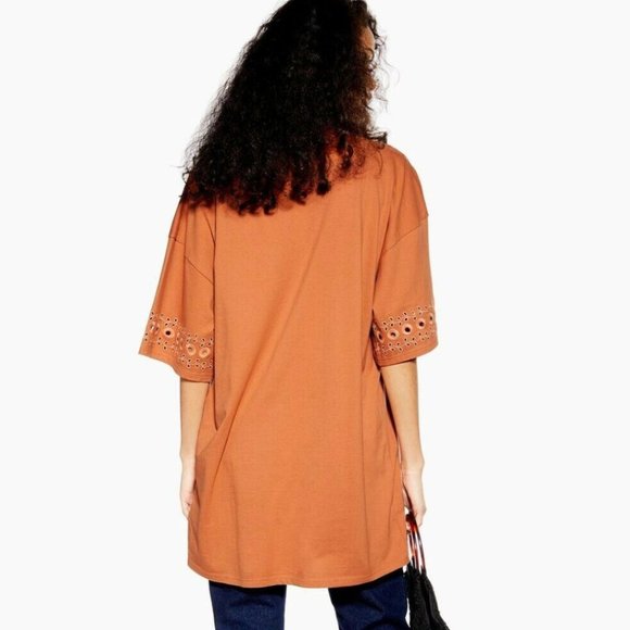 Topshop oversized broderie t-shirt dress / tunic top in rust color - Picture 2 of 9